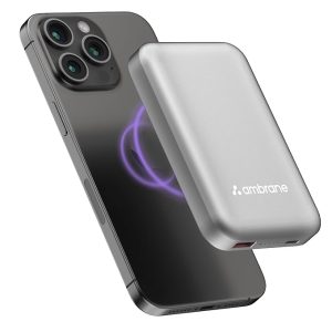 Ambrane Magsafe Wireless 10000Mah Fast Charging USB Type-C Input Power Bank, Strong Magnet, 22.5W Output For iPhone 12 & Above, Android & Other Qi Enabled Devices + Magnetic Ring (Aerosync Snap, Blue)